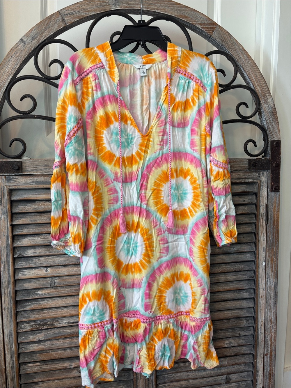 crown & ivy Tie-Dye Mini Dress in Pink, Orange & Teal
